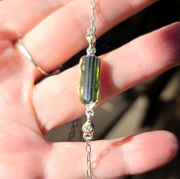 STUNNING Tourmaline & Topaz Sterling &Gold bracelet 7" - Picture 4 of 6